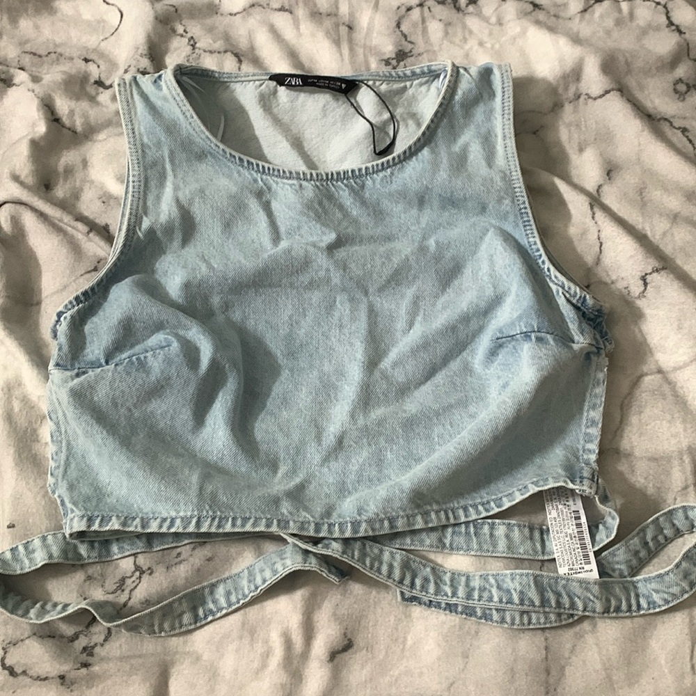 Zara denim open back halter top